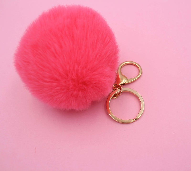Real Sic Pom Pom Keychain - Faux Fur Fluffy Charm For Women & Girls. Fake Rabbit Key Ring for Backpacks, Purses, Bags or Gifts (Neon Pink) - Image 2